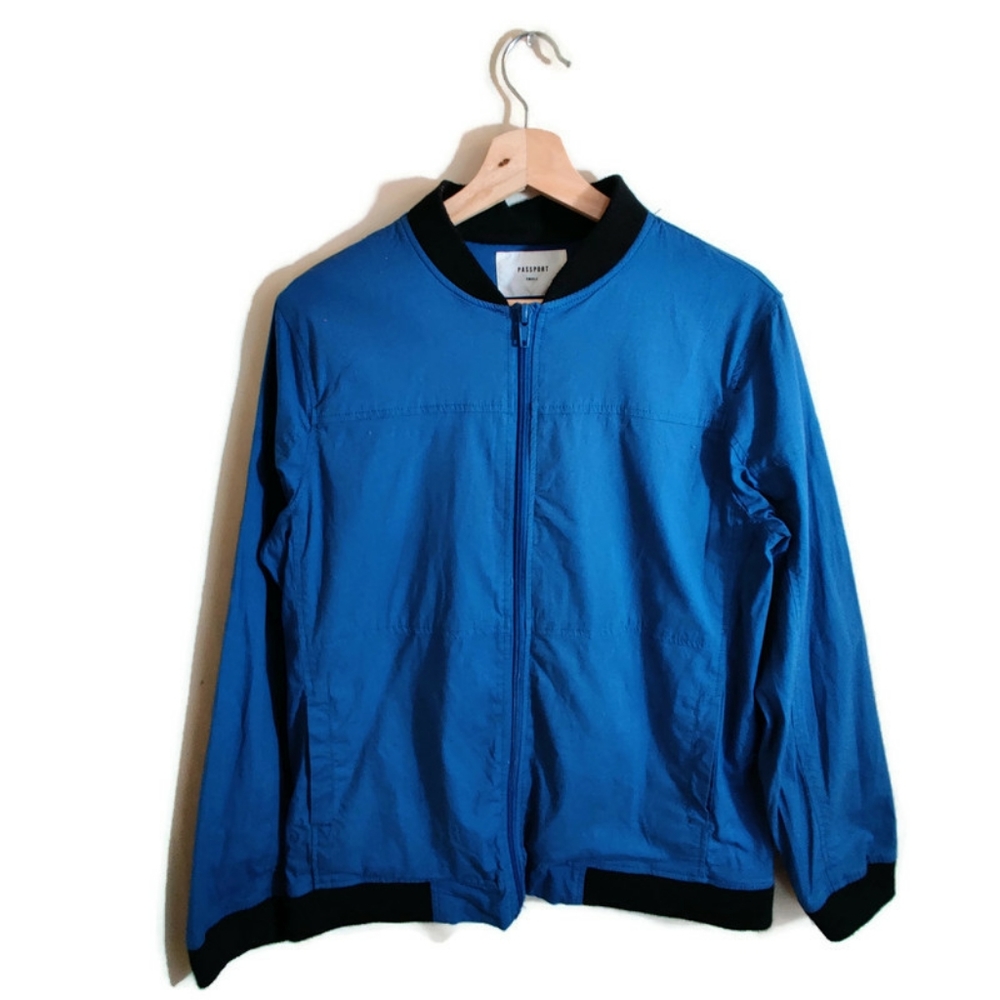 PASSPORT Men's Black Trimmed Blue Long Sleeve Full Zip Up Light Weight Jacket S